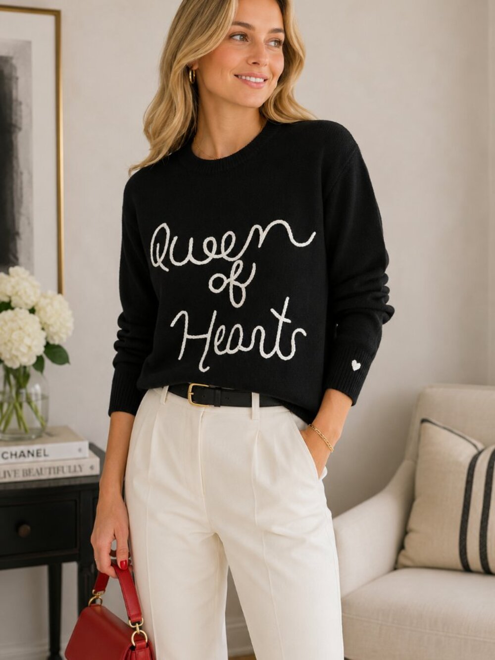Kerri Rosenthal Charli Queen of Hearts Cotton Sweater Black M